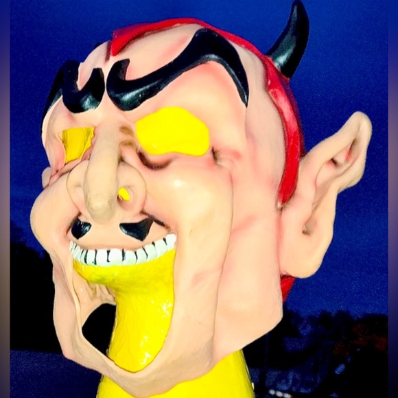 Vintage Lucifer Costume Horned Horny Devil Satan Rubber Adult Size Mask - Picture 6 of 10